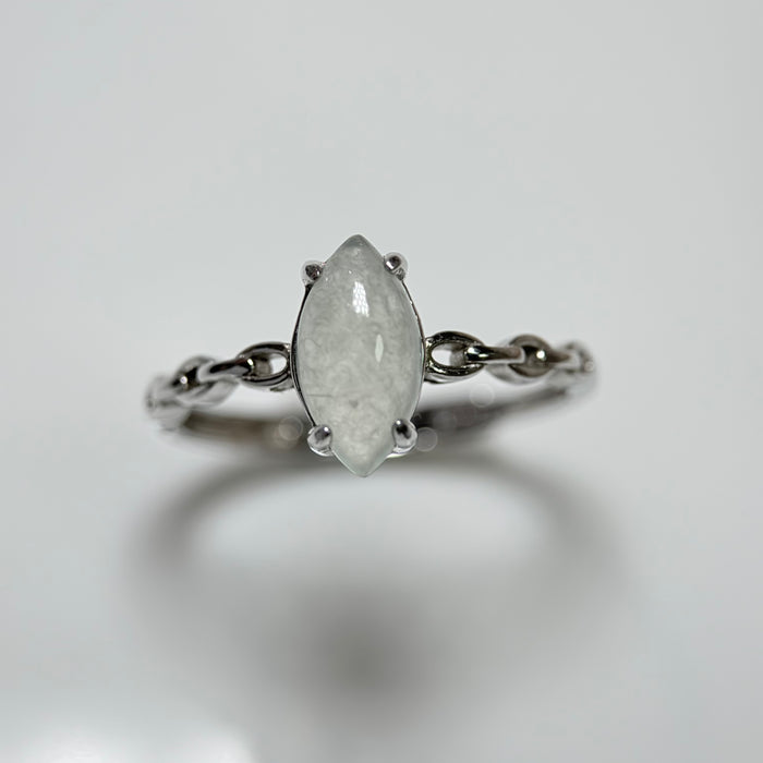Marquise Icy White Type-A Jadeite Cabochon S925 Silver Ring