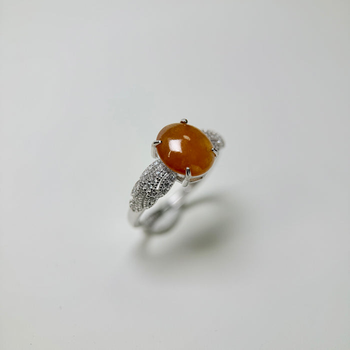 Amber Grace – Icy Orange Jadeite Cabochon Ring (S925 Silver)