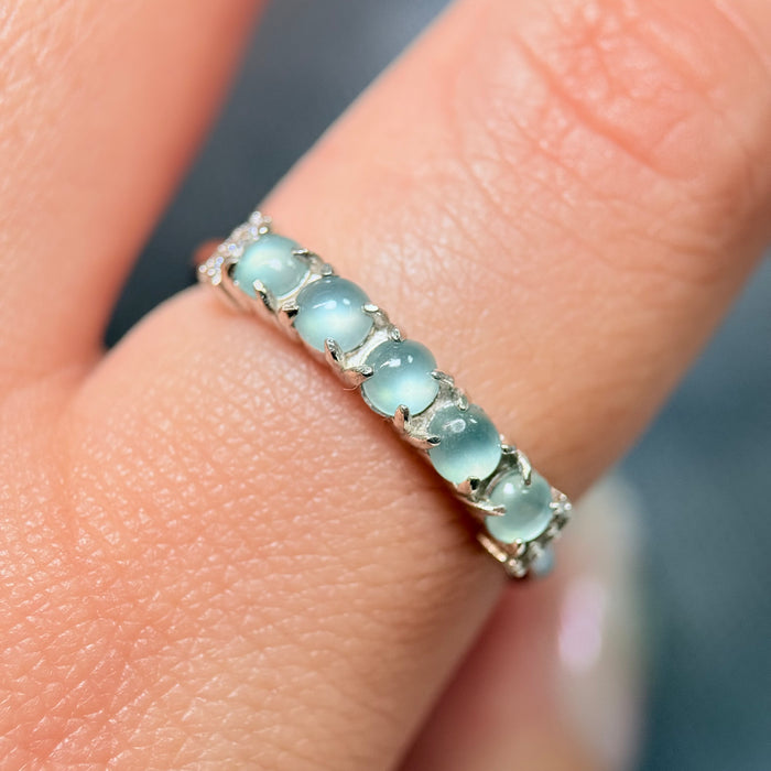 Skyline Muse – Icy Blue Guatemala Jadeite Row Ring (S925 Silver)