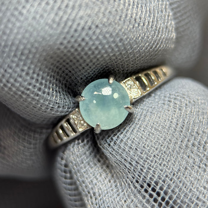 Round Icy Blue Type-A Jadeite Cabochon S925 Silver Ring