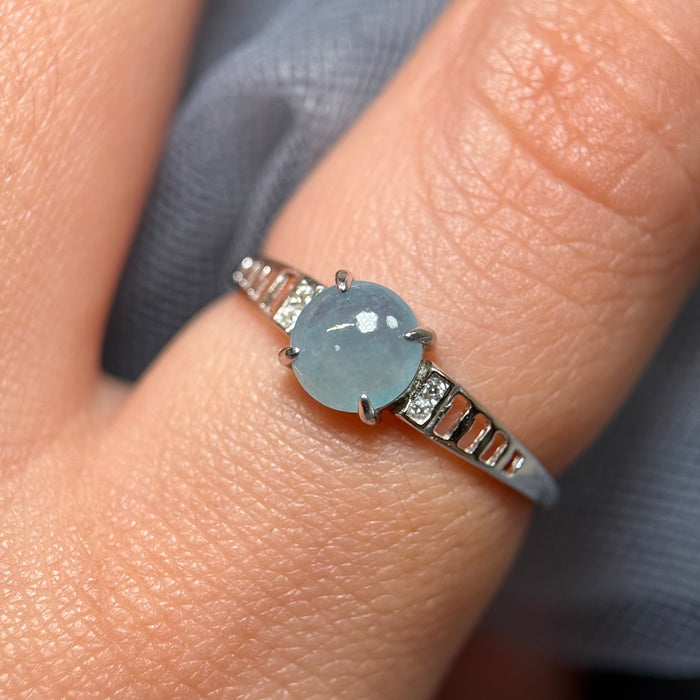Round Icy Blue Type-A Jadeite Cabochon S925 Silver Ring