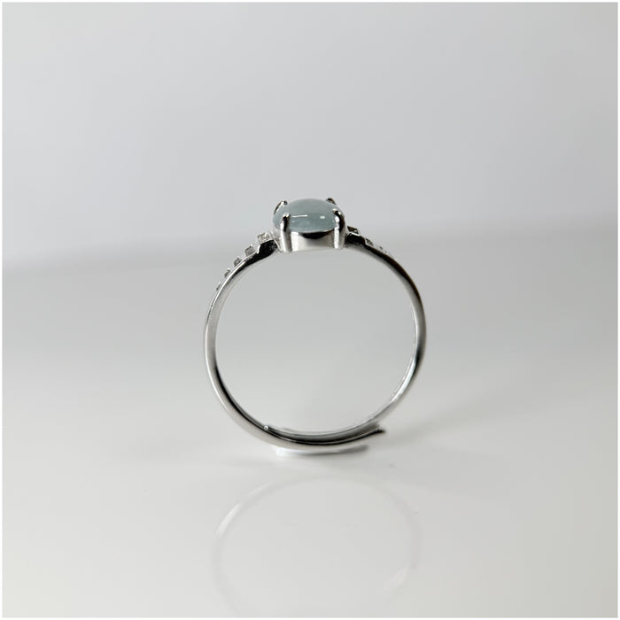 Round Icy Blue Type-A Jadeite Cabochon S925 Silver Ring