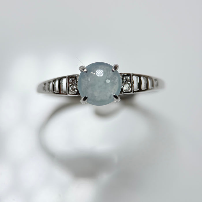 Round Icy Blue Type-A Jadeite Cabochon S925 Silver Ring