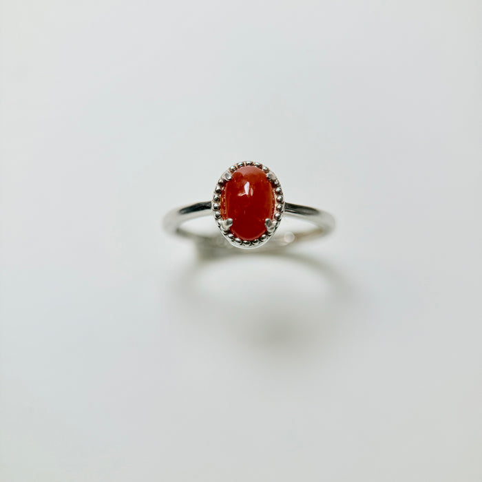 Scarlet Whisper – Icy Red Jadeite Cabochon Ring (S925 Silver)