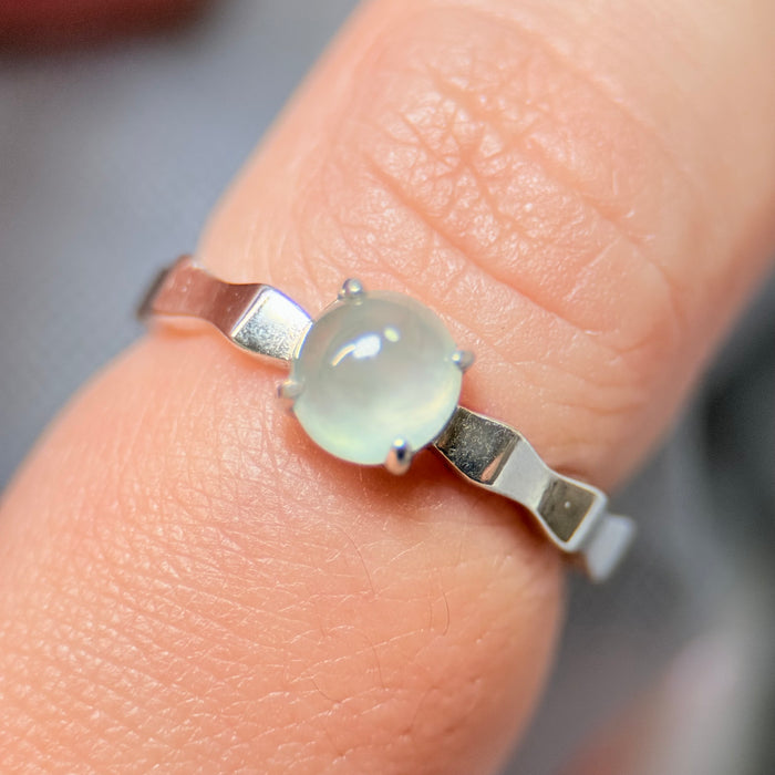 Whisper Dew – Icy Jadeite Cabochon Ring with Hints of Green (S925 Silver)