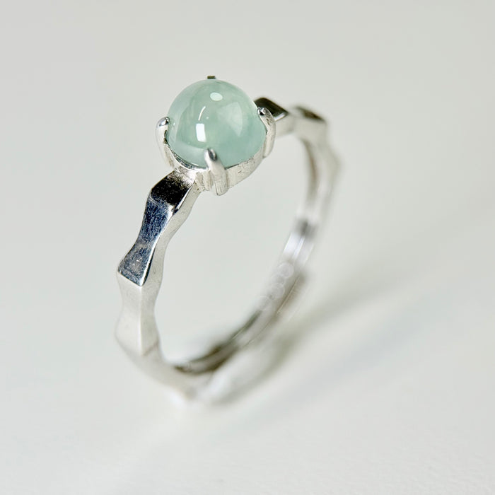 Whisper Dew – Icy Jadeite Cabochon Ring with Hints of Green (S925 Silver)