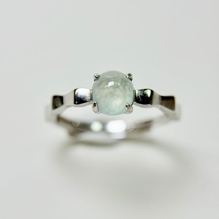 Whisper Dew – Icy Jadeite Cabochon Ring with Hints of Green (S925 Silver)