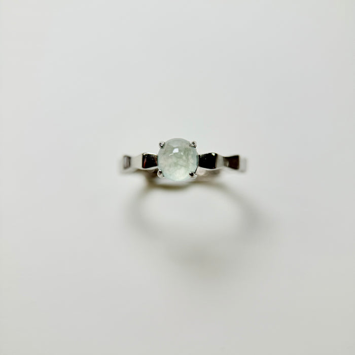 Whisper Dew – Icy Jadeite Cabochon Ring with Hints of Green (S925 Silver)