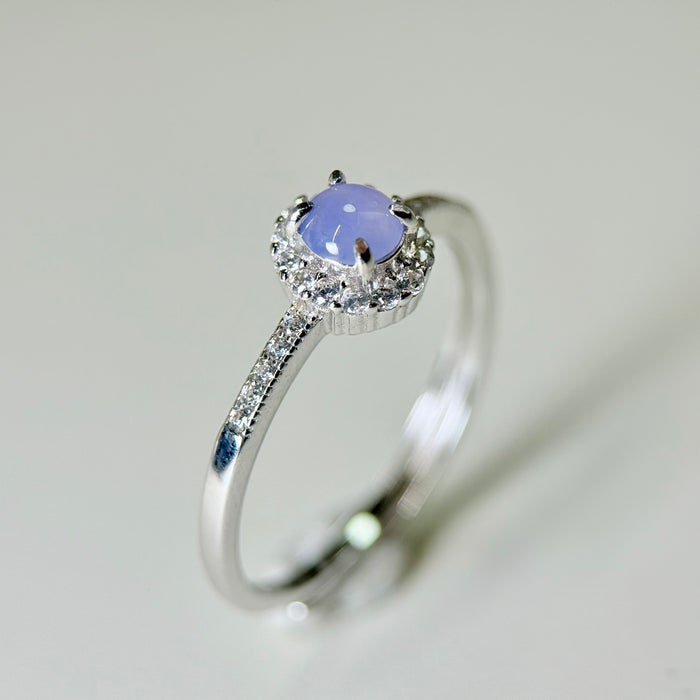 Moonlit Bloom – Icy Lavender Jadeite Halo Ring (S925 Silver)
