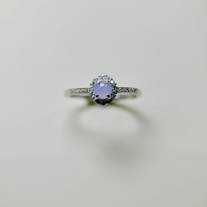 Moonlit Bloom – Icy Lavender Jadeite Halo Ring (S925 Silver)