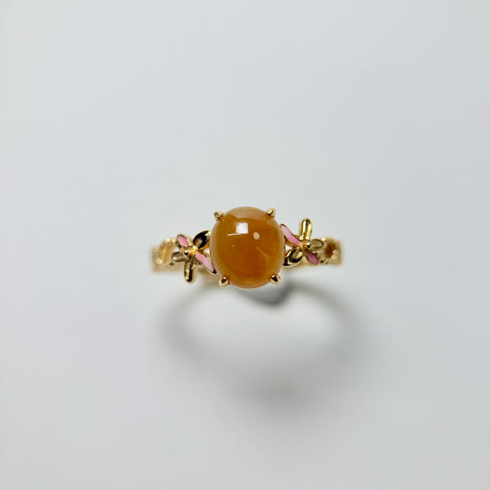 Golden Bloom – Icy Yellow Jadeite Cabochon Ring (S925 Silver, Gold Finish)