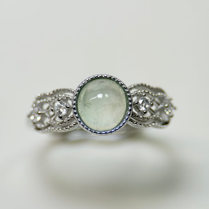 Ethereal Bloom – Icy Pastel Green Jadeite Vintage Ring (S925 Silver)