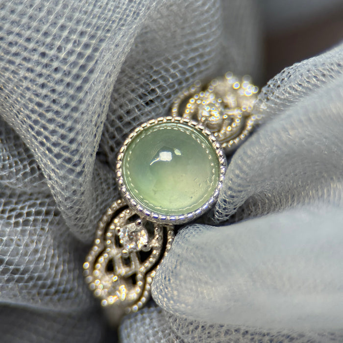 Ethereal Bloom – Icy Pastel Green Jadeite Vintage Ring (S925 Silver)