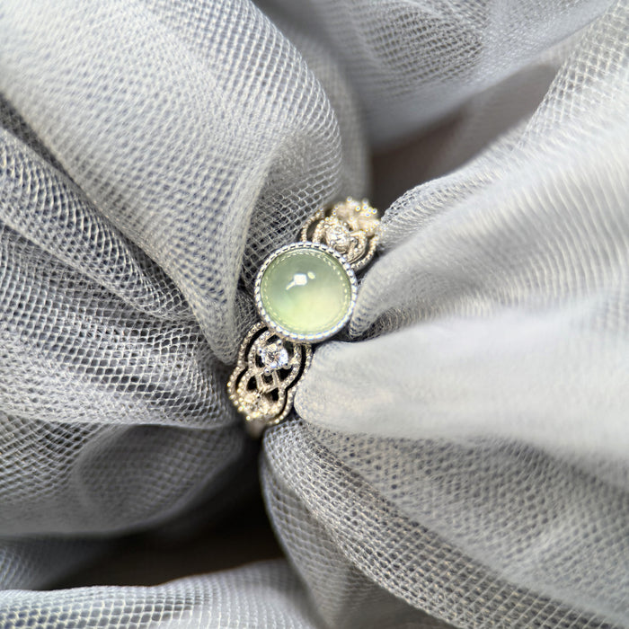 Ethereal Bloom – Icy Pastel Green Jadeite Vintage Ring (S925 Silver)
