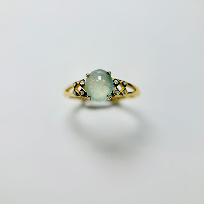 Celestial Glint – Icy Pastel Green Jadeite Cabochon Ring (S925 Silver, Gold Finish)