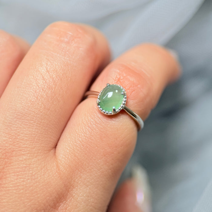 Serene Veil – Icy Piao Hua Jadeite Oval Ring (S925 Silver)