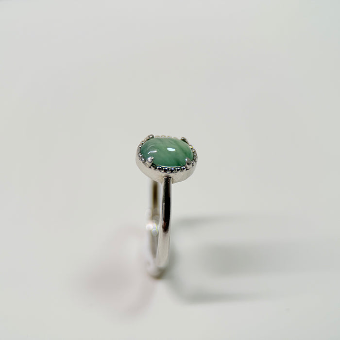 Serene Veil – Icy Piao Hua Jadeite Oval Ring (S925 Silver)