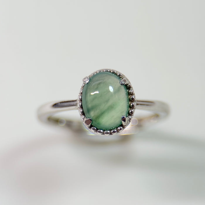 Serene Veil – Icy Piao Hua Jadeite Oval Ring (S925 Silver)