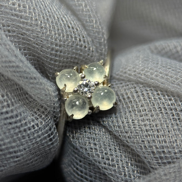 Icy White Cabochon Flower S925 Silver Ring