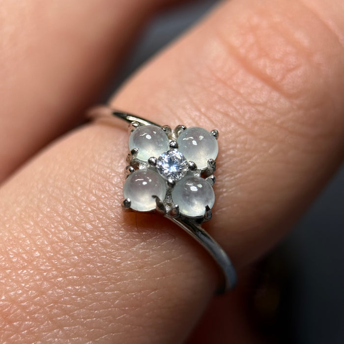 Icy White Cabochon Flower S925 Silver Ring