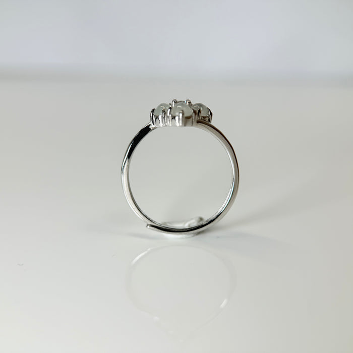 Icy White Cabochon Flower S925 Silver Ring