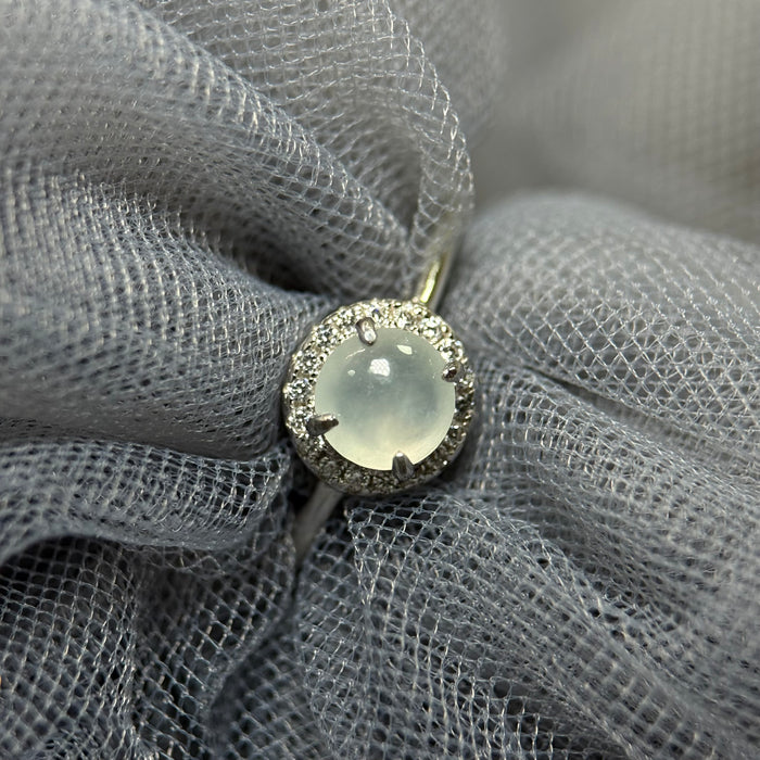 Icy White Cabochon S925 Silver Halo Ring