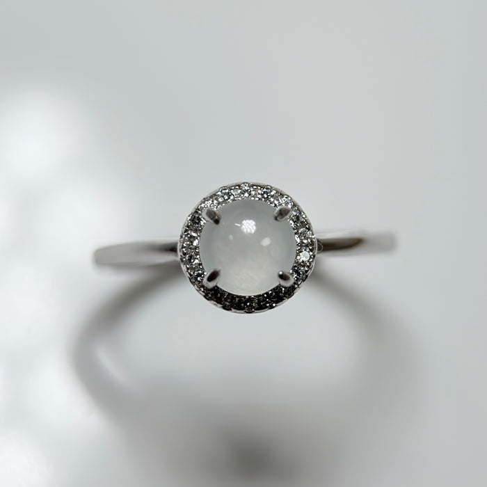 Icy White Cabochon S925 Silver Halo Ring
