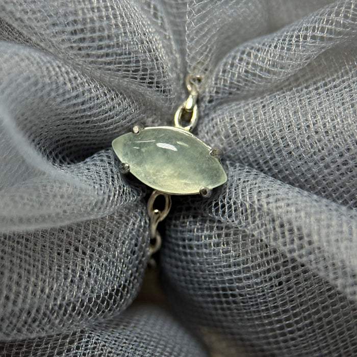 Marquise Icy White Type-A Jadeite Cabochon S925 Silver Ring