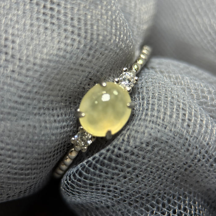 Oval Icy Yellow Type-A Jadeite Cabochon S925 Silver Ring