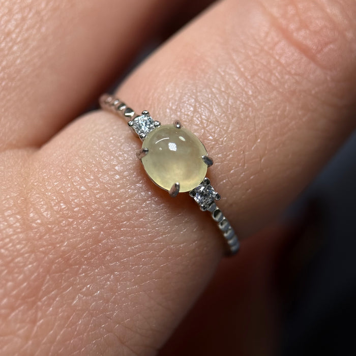 Oval Icy Yellow Type-A Jadeite Cabochon S925 Silver Ring