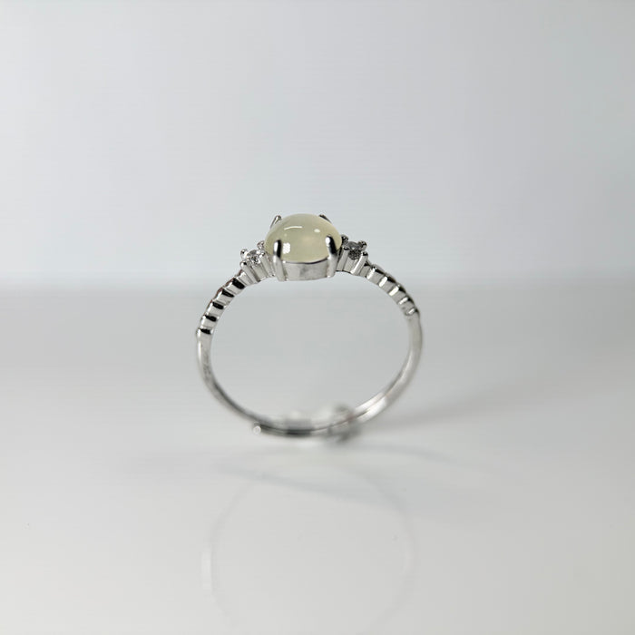 Oval Icy Yellow Type-A Jadeite Cabochon S925 Silver Ring