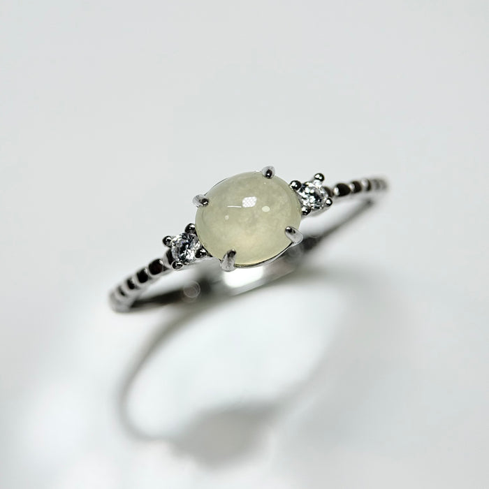 Oval Icy Yellow Type-A Jadeite Cabochon S925 Silver Ring