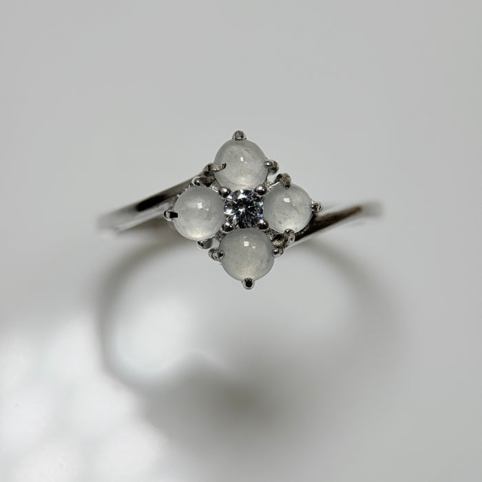 Icy White Cabochon Flower S925 Silver Ring
