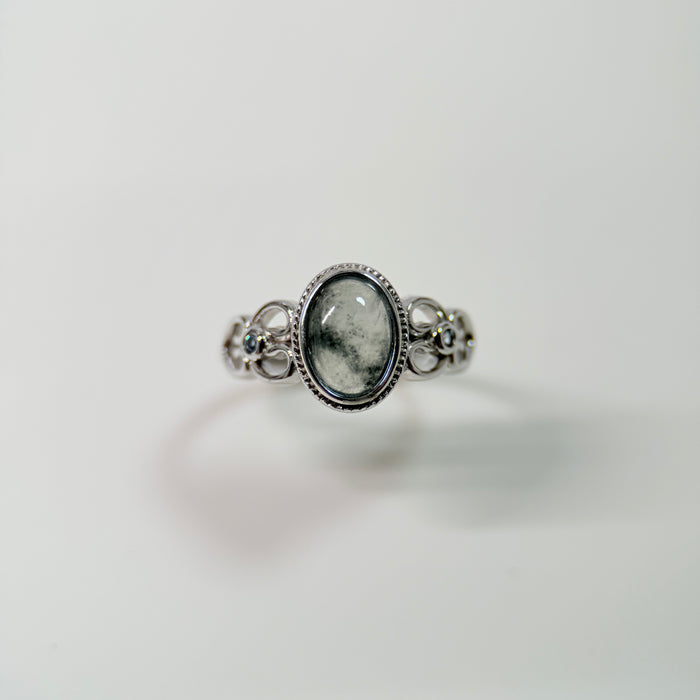 Whispers of Ink – Icy Wuji Jadeite Vintage Ring (S925 Silver)