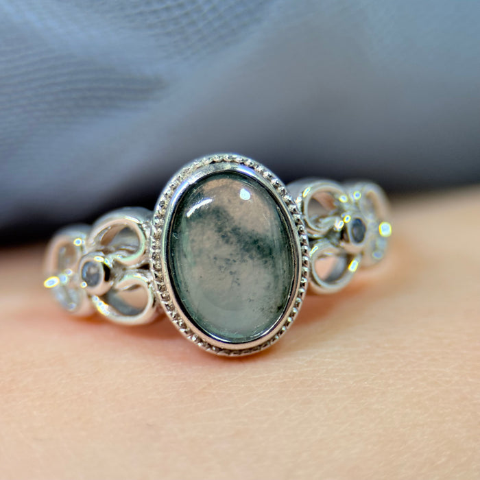Whispers of Ink – Icy Wuji Jadeite Vintage Ring (S925 Silver)