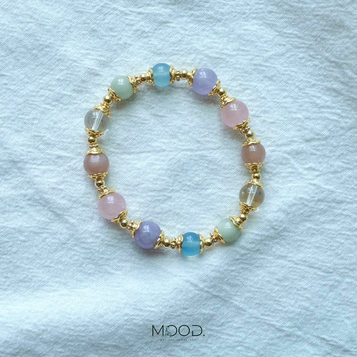 Rainbow Paradise | rose quartz, sunstone, citrine, hiddenite, aquamarine, lavender quartz bracelet