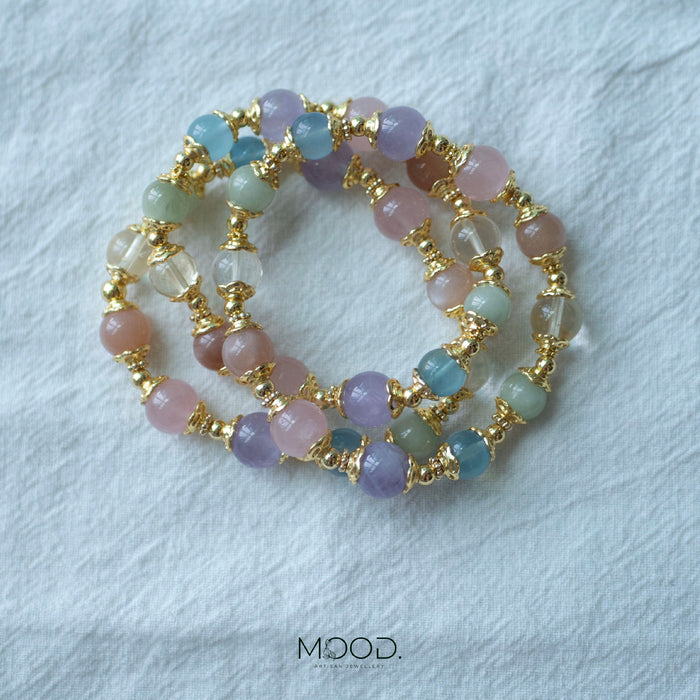 Rainbow Paradise | rose quartz, sunstone, citrine, hiddenite, aquamarine, lavender quartz bracelet