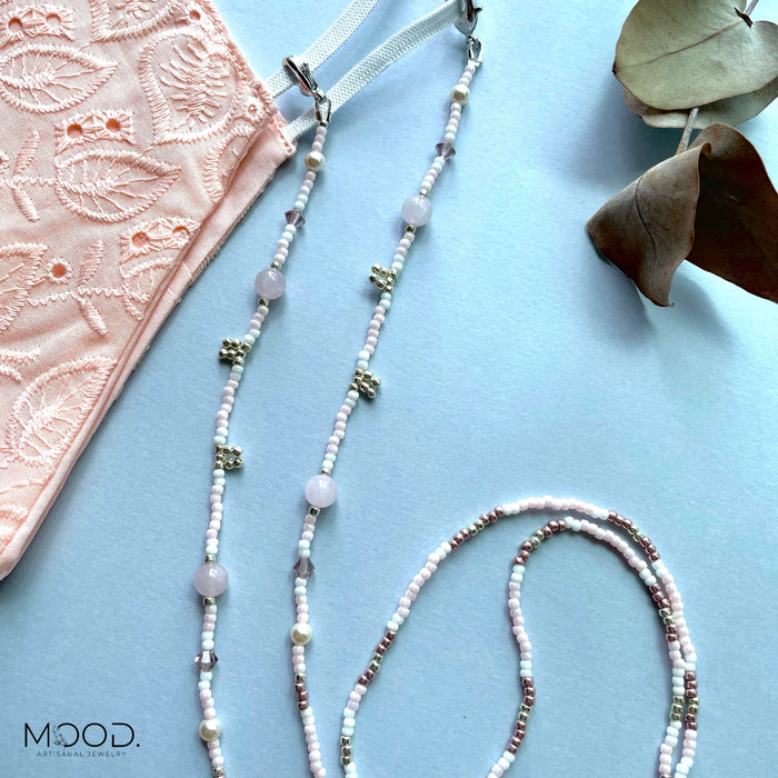 Rose Quartz Beaded Mask Chain