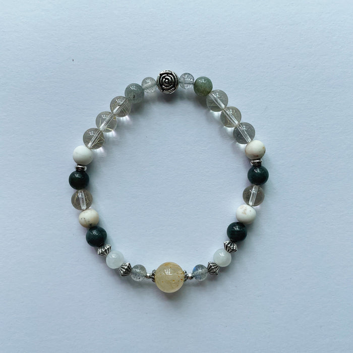 Golden rutile quartz magnesite labradorite bracelet BR0018